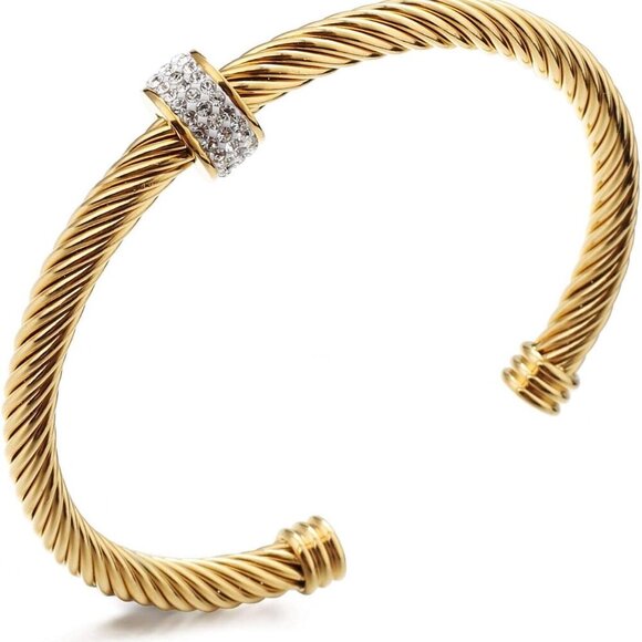 Cable Cuff Bracelets, Stainless Steel Twisted Wire Composite Bracelet Bangles, A - Picture 1 of 9